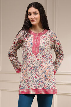 Beige Polyester Straight Printed Top image number 4