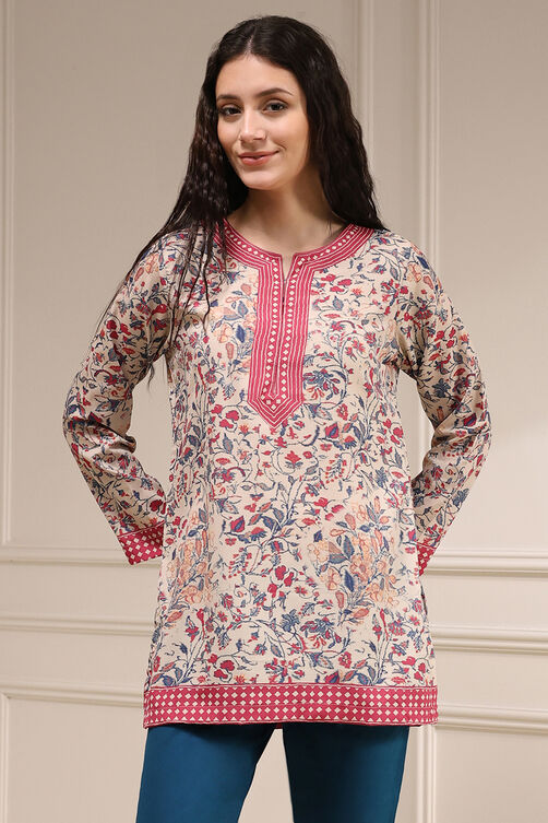 Beige Polyester Straight Printed Top image number 4