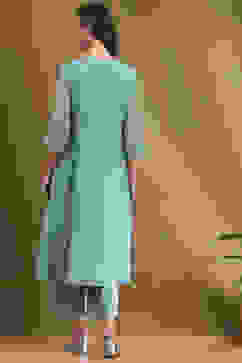 Turquoise Embroidered Festive Kalidar Suit Set image number 4