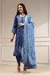 Blue Dyed Printed Straight Suit Set image number 0