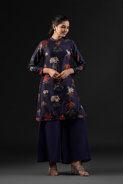 Rohit Bal Indigo Cotton Silk Straight Printed Kurta Set image number 8
