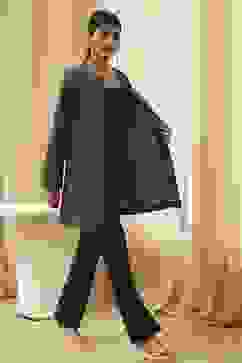 Navy Blue Printed Straight Jacket image number 6