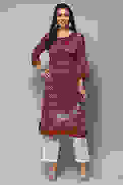 Plum Rayon Straight Kurta image number 5