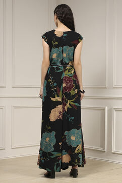 Black Viscose Rayon Straight Printed Jumpsuit image number 3