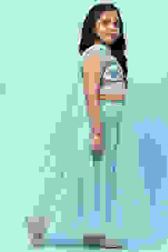 Sea Green Cotton Printed and Glittered Lehenga Set image number 6