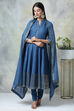 Blue Cotton Kalidar Kurta Churidar Suit Set