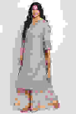 Grey Poly Metallic Cotton A Line Suit Set image number 3