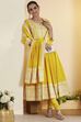 Yellow Cotton Floral Printed Anarkali Kurta Set