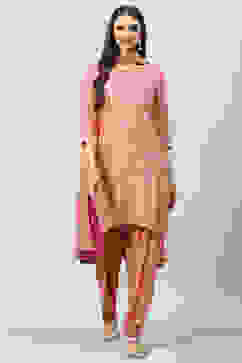 Pink LIVA Blend Straight Kurta Salwar Suit Set image number 0