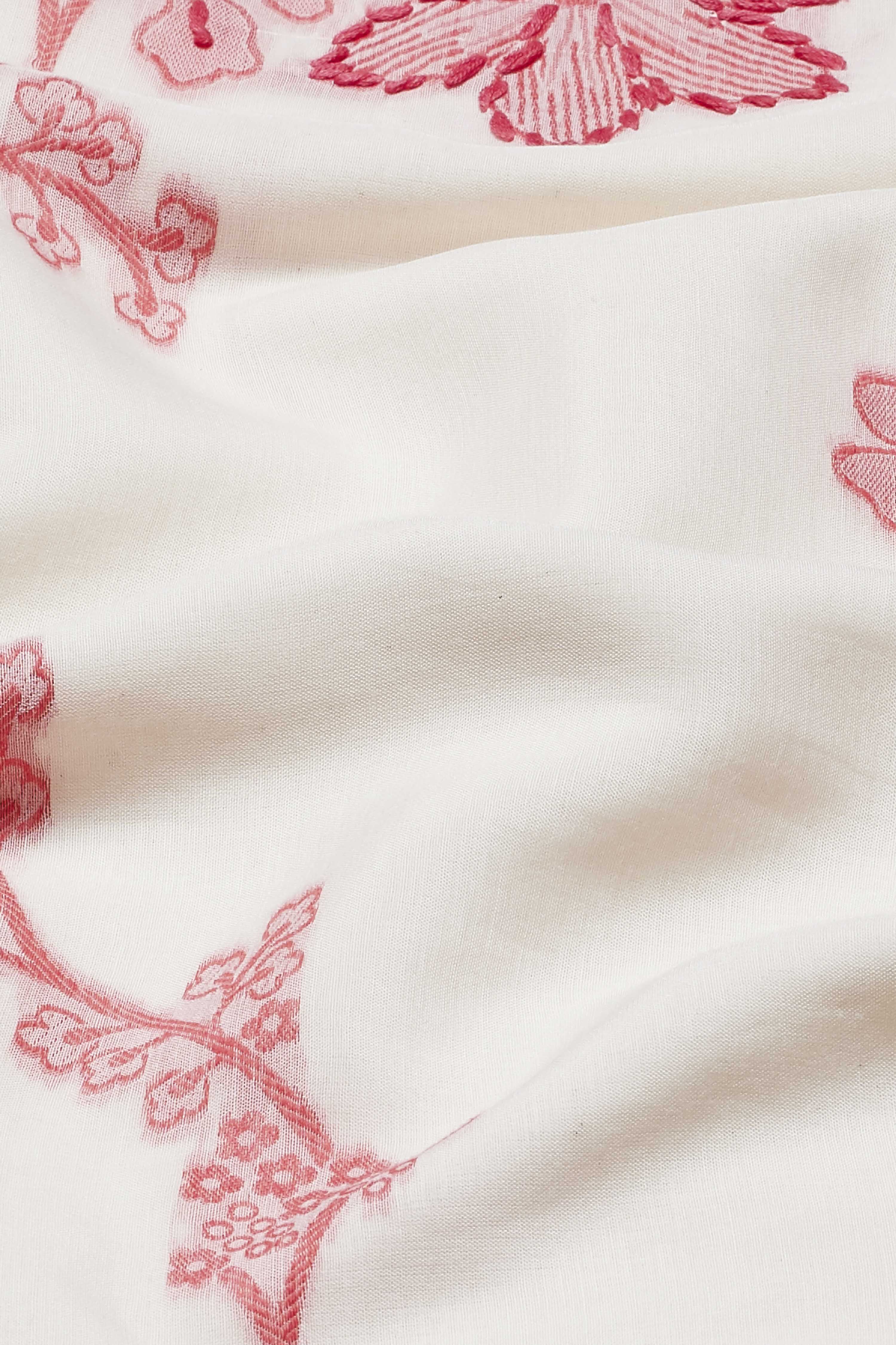 White Viscose Rayon Floral Straight Kurta Set image number 3