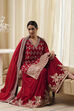 Red Embroidered Straight Suit Set image number 0