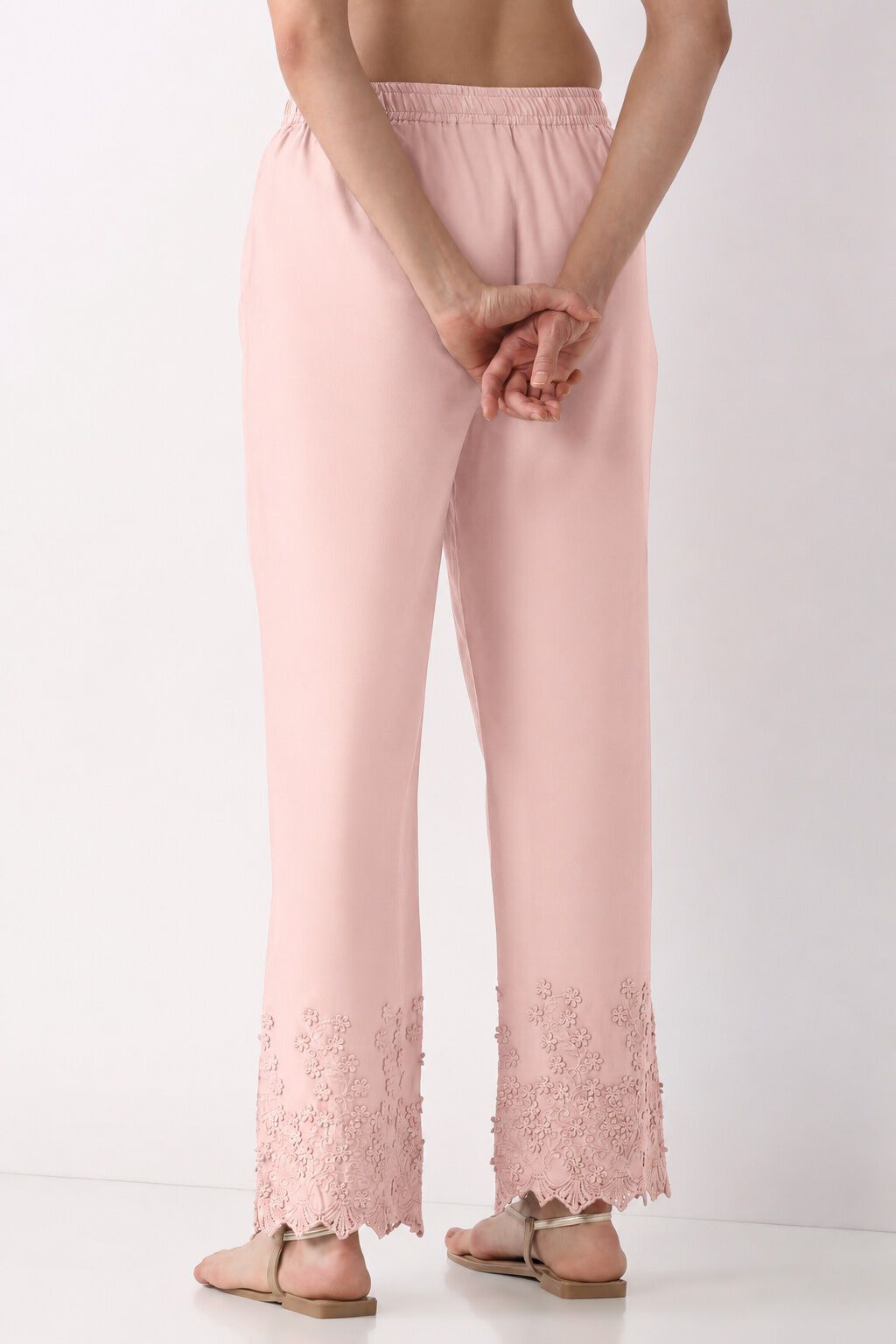 Blush Pink Cotton Straight Pant image number 4