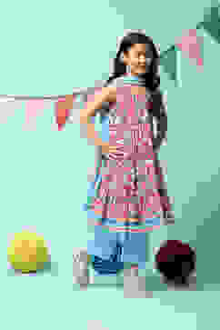 Blue Cotton Tiered Kurta Straight Palazzo Suit Set image number 6