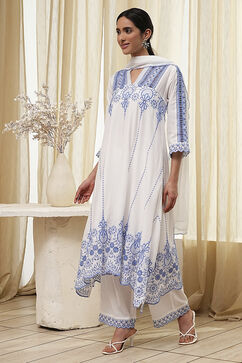 White and Blue Cotton Asymmetric Suit Set image number 3
