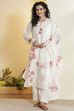 White & Red Viscose Rayon Floral Embroidered Kurta Set image number 7