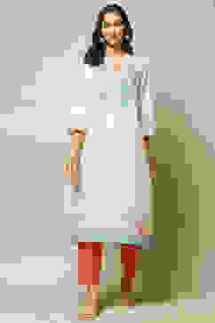 Beige Cotton Straight Printed Kurta image number 1