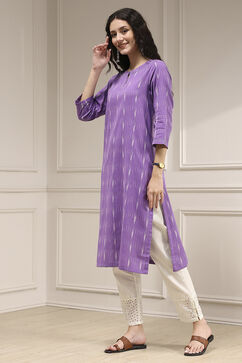 Purple Cotton Ikat Straight Kurta image number 2