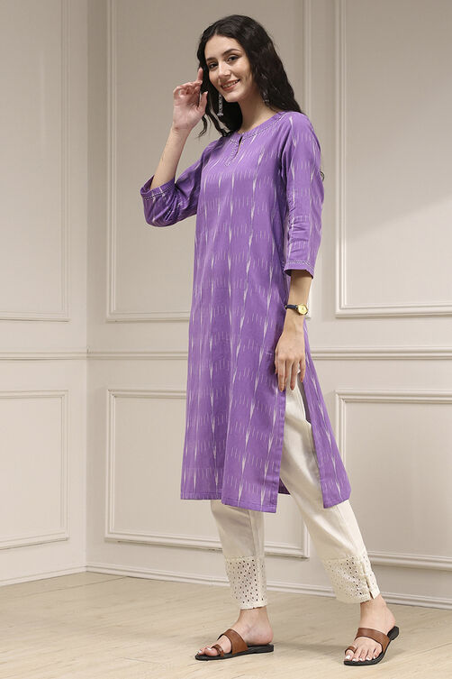 Purple Cotton Ikat Straight Kurta image number 2