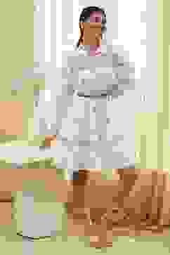 Off-White and Blue Cotton Floral Tiered Dress image number 0