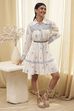Off-White and Blue Cotton Floral Tiered Dress image number 0