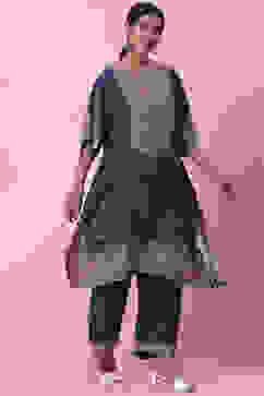 Teal Art Silk Kaftan Set image number 5