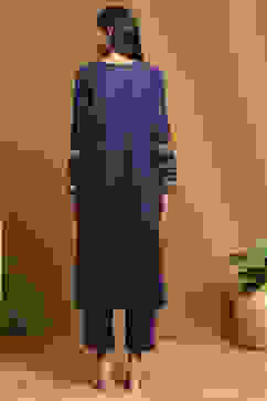 Purple Polyester Blend Straight Kurta Pants Set image number 4