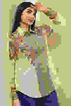 Beige Cotton Floral Printed Shirt image number 0
