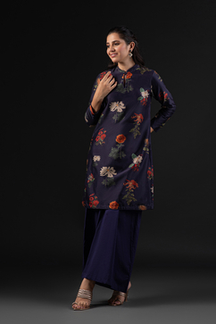 Rohit Bal Indigo Cotton Silk Straight Printed Kurta Set image number 7