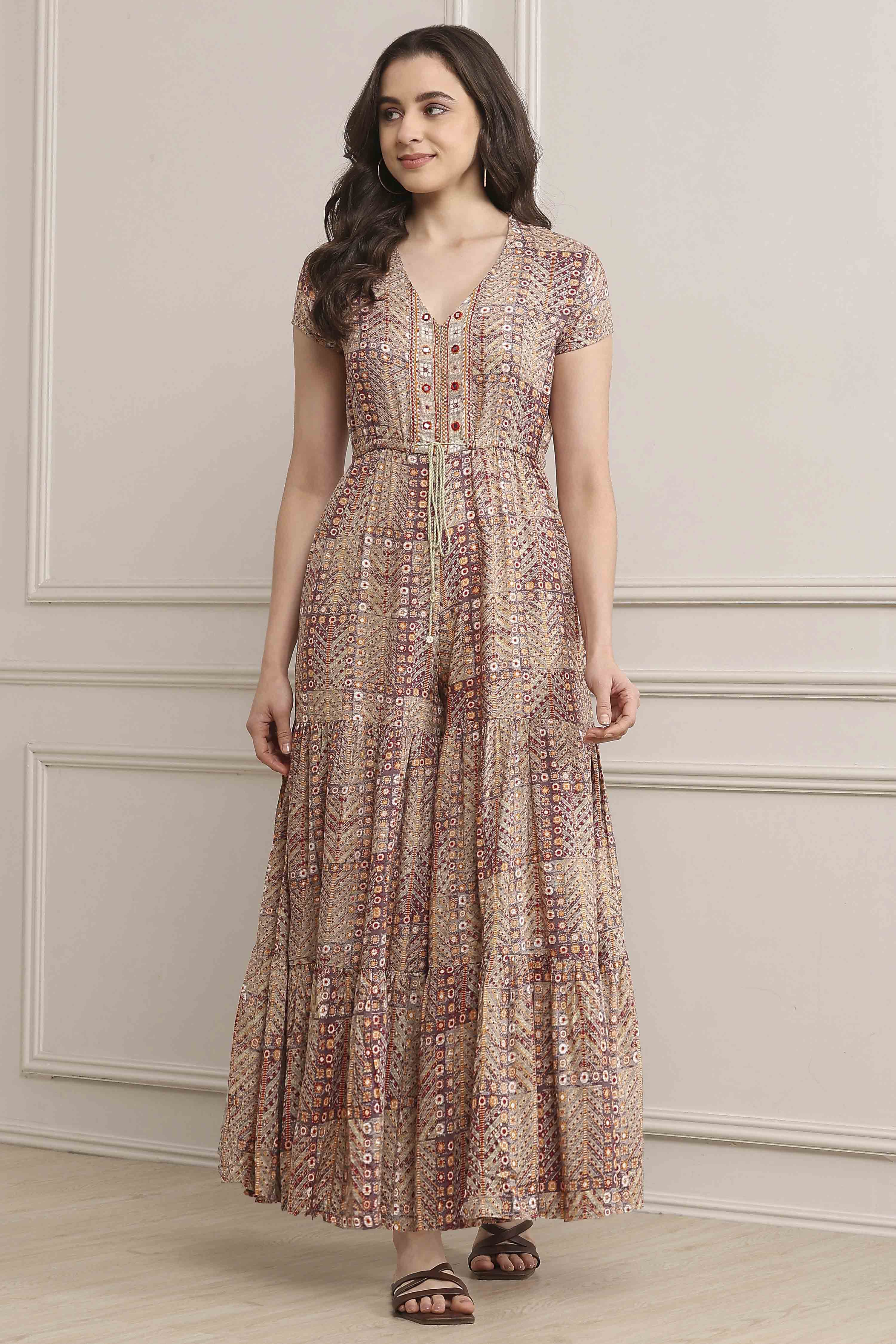 Grey LIVA Straight Printed Jumpsuit image number 5