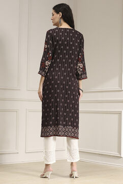 Brown Printed Straight Kurta image number 3