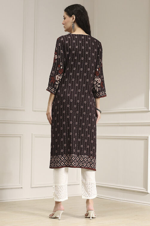 Berry Maroon Printed Straight Kurta image number 3