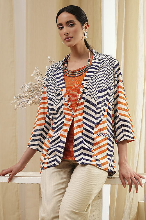 Orange Printed Straight Jacket image number 1