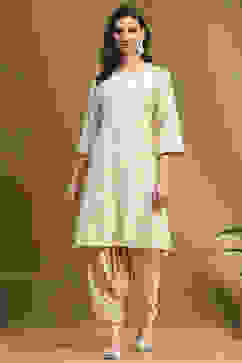 Beige Silk Chanderi Embroidered Kalidar Suit Set image number 6