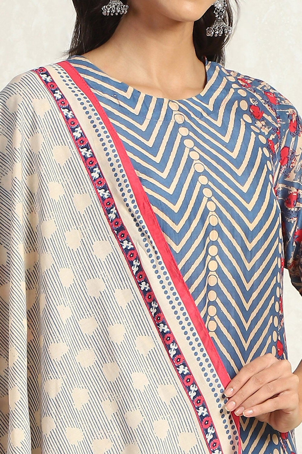 Blue Modal Geometric Printed Straight Suit Set image number 7