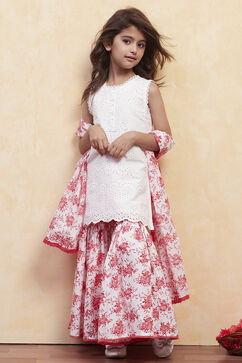 White Red Cotton Sharara Suit Set image number 0