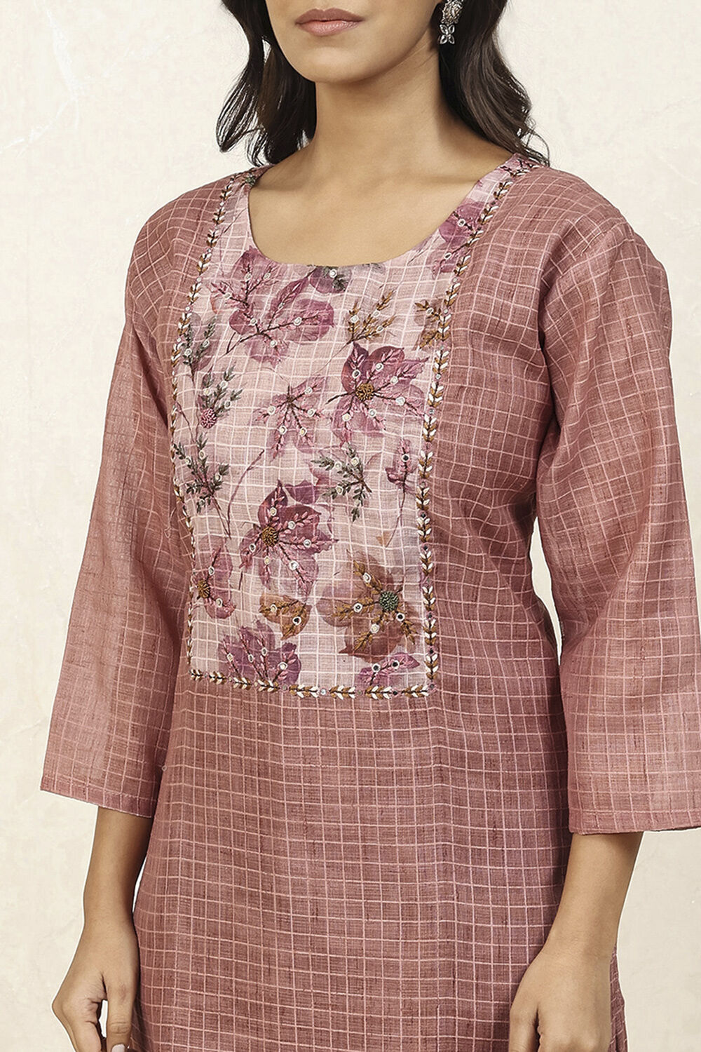 Lavender Linen Blend Hand Embroidered Unstitched Suit Set image number 2