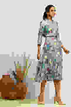 Blue Floral Printed A-Line Dress image number 4