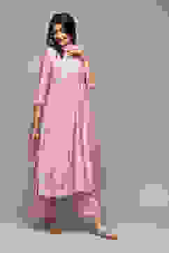 Light Mauve Cotton Blend Straight Kurta Palazzo Suit Set image number 7