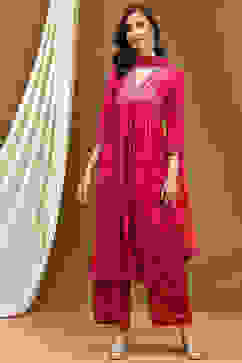 Fuchsia Floral Printed Flared Suit Set image number 6