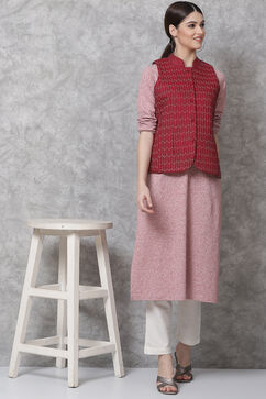Wine Straight Art Silk Printed Jacket image number 4