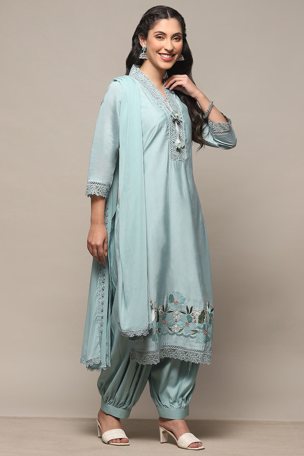 Pink Muslin Unstitched Suit Set image number 7