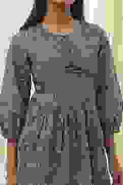 Teal Green Cotton Pleated A-Line Short Kurta image number 1