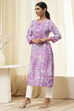 Lavender Printed Straight Kurta image number 2