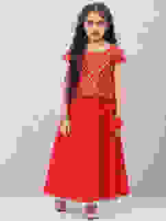 Red Art Silk Straight Lehenga Set image number 0