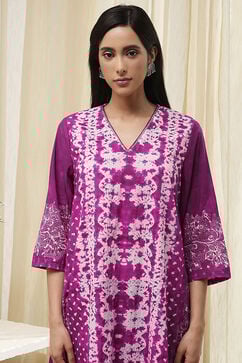 Berry Purple Cotton Straight Suit Set image number 1