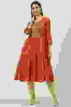 Burnt Orange Poly Metallic A-Line Yarndyed Kurta image number 3