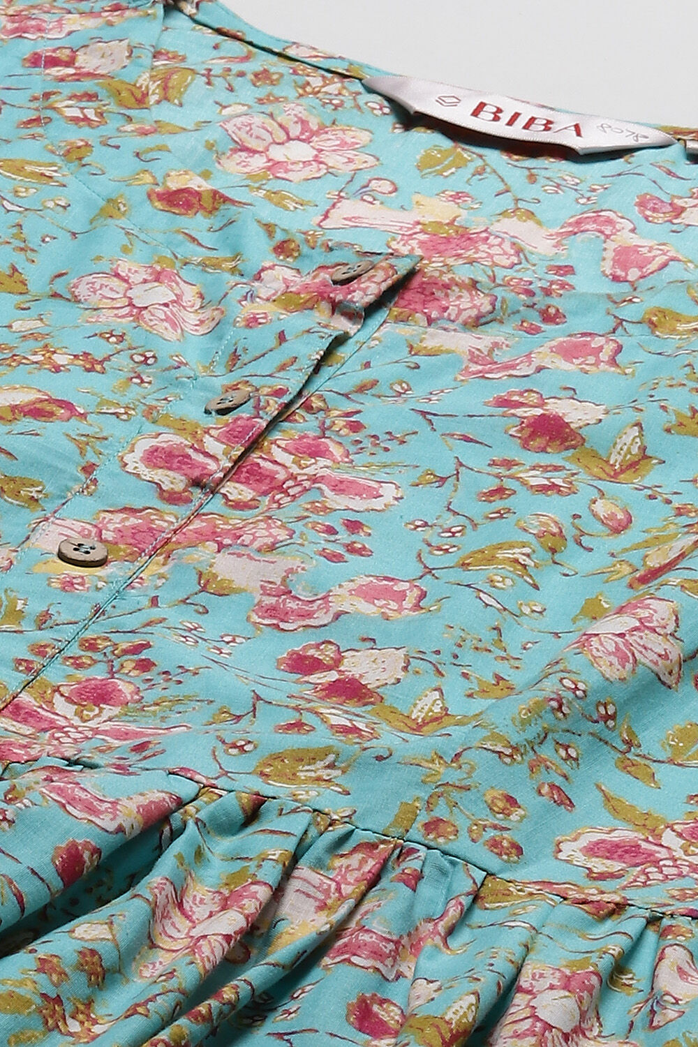 Blue Cotton Gathered Kurta Pants 2 Piece Set image number 1