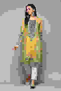 Yellow Printed Straight Kurta image number 5