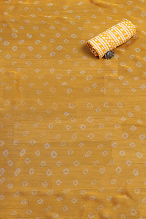 Yellow Cotton Hand Block Embroidered Unstitched Suit Set image number 3