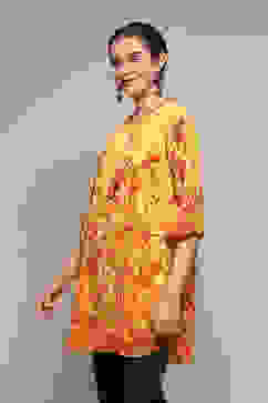 Yellow Polyester Straight Printed Top image number 3